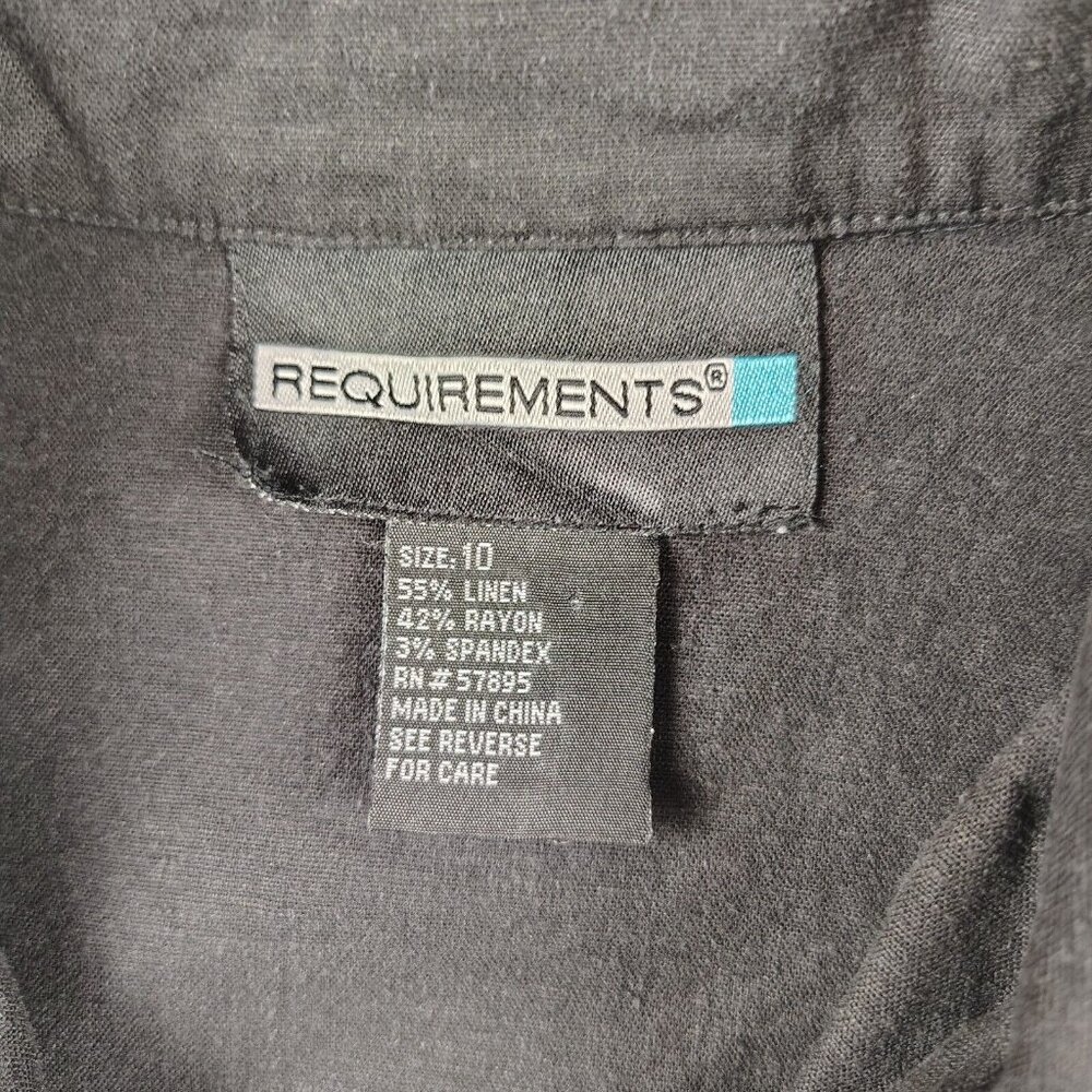 Requirements Black Button Up Embroidered Shirt Peacock Floral Linen Sz 10 - Picture 6 of 12